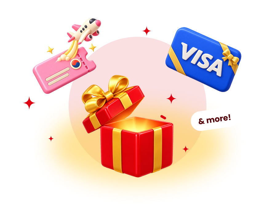 Flights to Korea, VISA gift cards and more